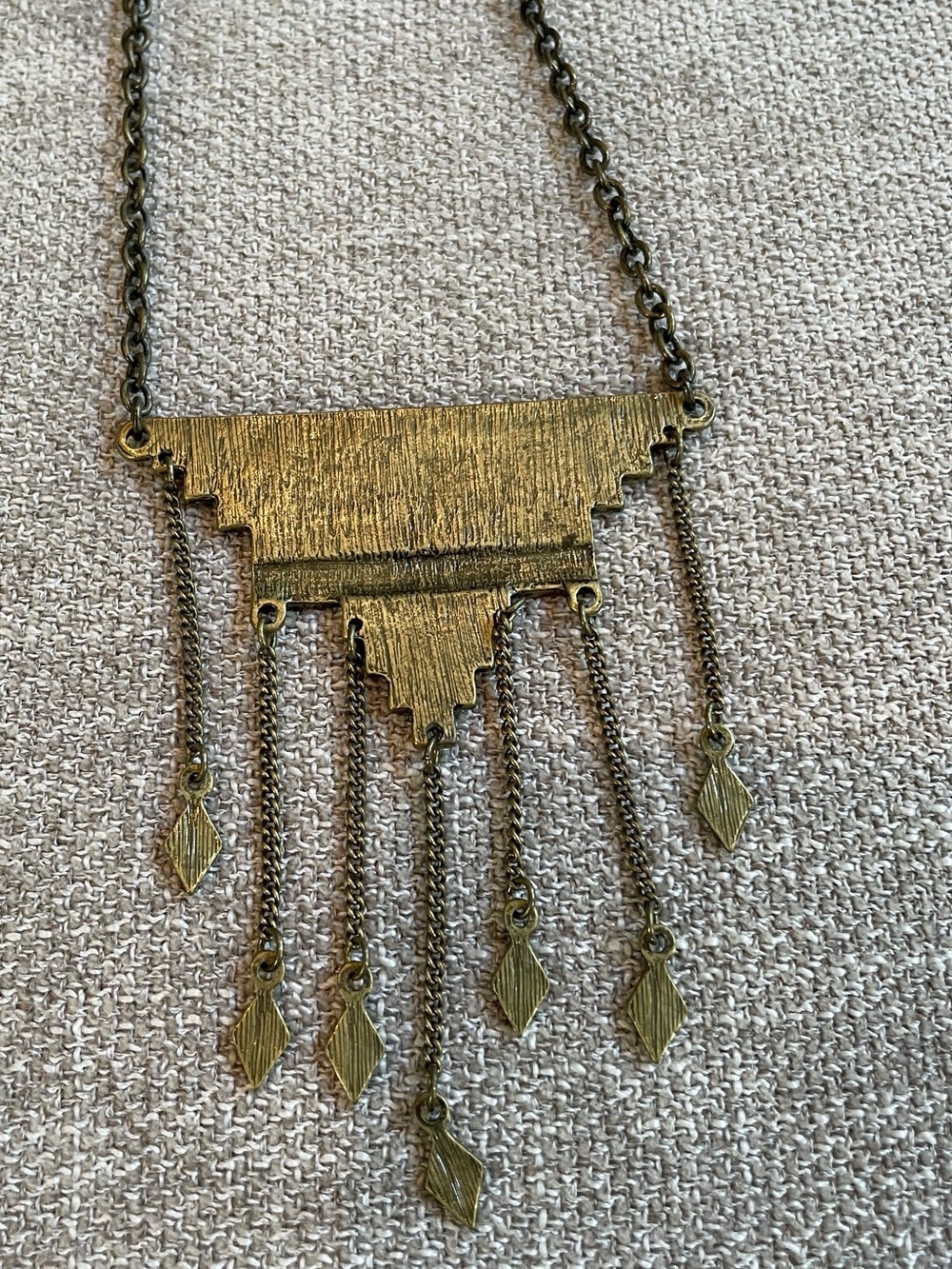 Brass Plated African Tribal Inspired Etched Pendant Diamond Dangles Necklace - Picture 7 of 11